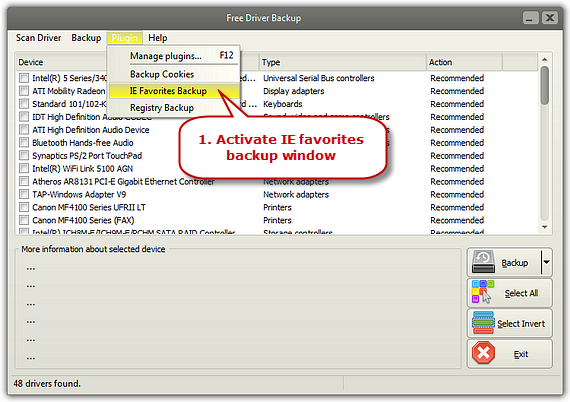 Activate IE Favorites Backup Window