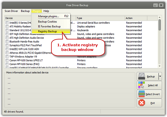 Activate Registry Backup Window